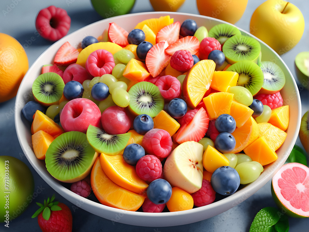 Rainbow on a Plate: A Refreshing Fruit Salad Packed with Goodness . generative AI