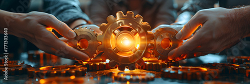 Against a Background of Sunlight, Four Hands Collaborate, Steampunk inspired mechanical gears and cogs