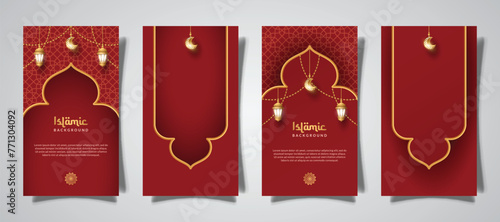 islamic social media stories with lantern ornament and realistic effect template vector