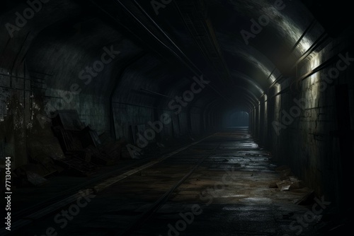 Abandoned tunnel with eerie shadows and strange noises.