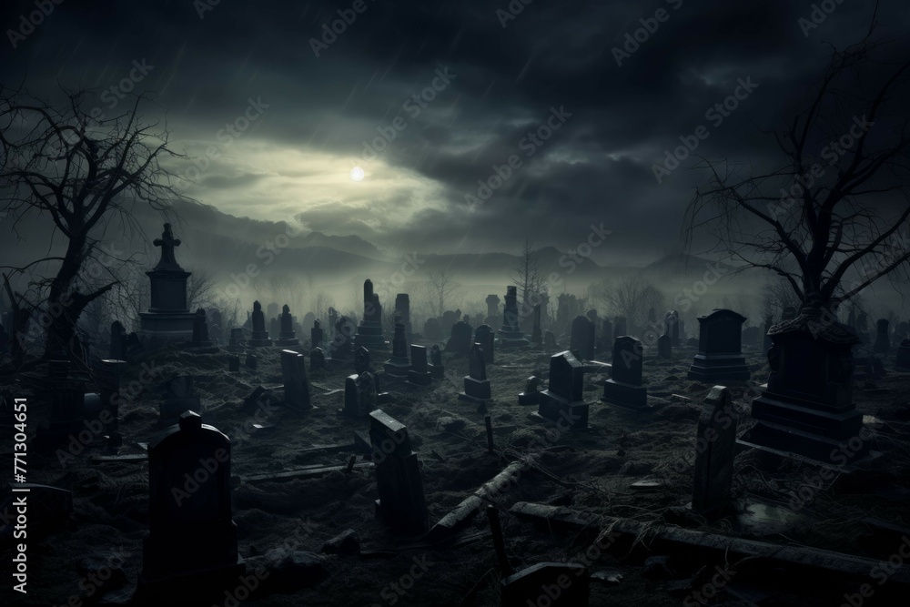 Spooky graveyard with misty atmosphere