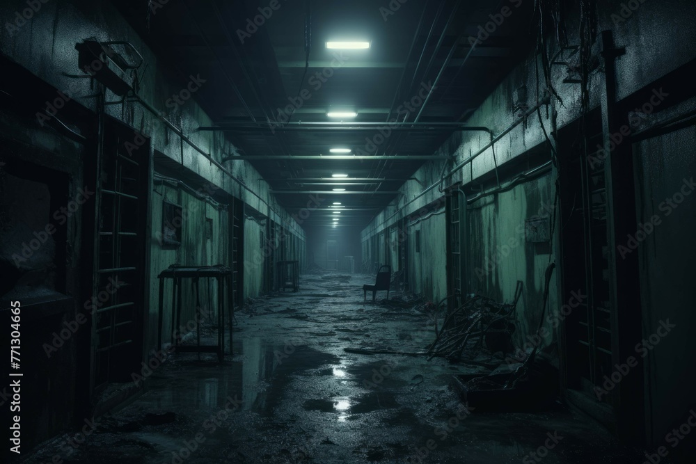 Creepy abandoned hospital with flickering lights Creepy abandoned hospital with flickering lights