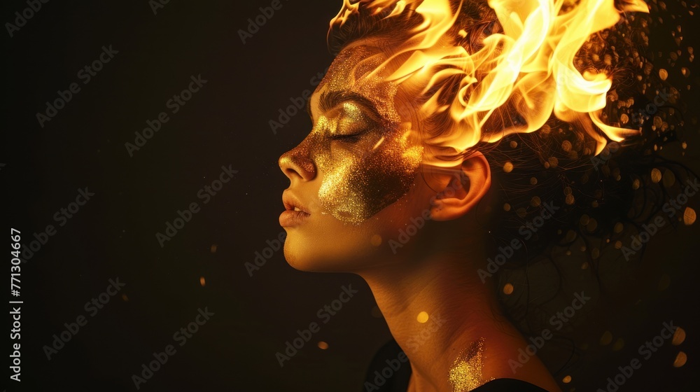 Fire Girl, Portrait of a woman, photo of flames Fire Girl, Portrait of a woman, photo of flames