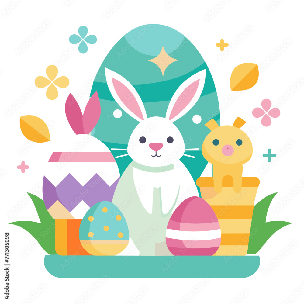 Fototapeta premium Happy Easter Day Rabbit and Egg Element for Illustration