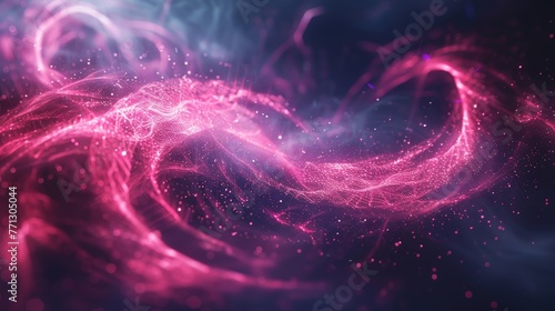 A pink and blue swirl of light and dust. The pink swirl is the main focus of the image, while the blue swirl is in the background. The image has a dreamy, ethereal quality to it, with the pink