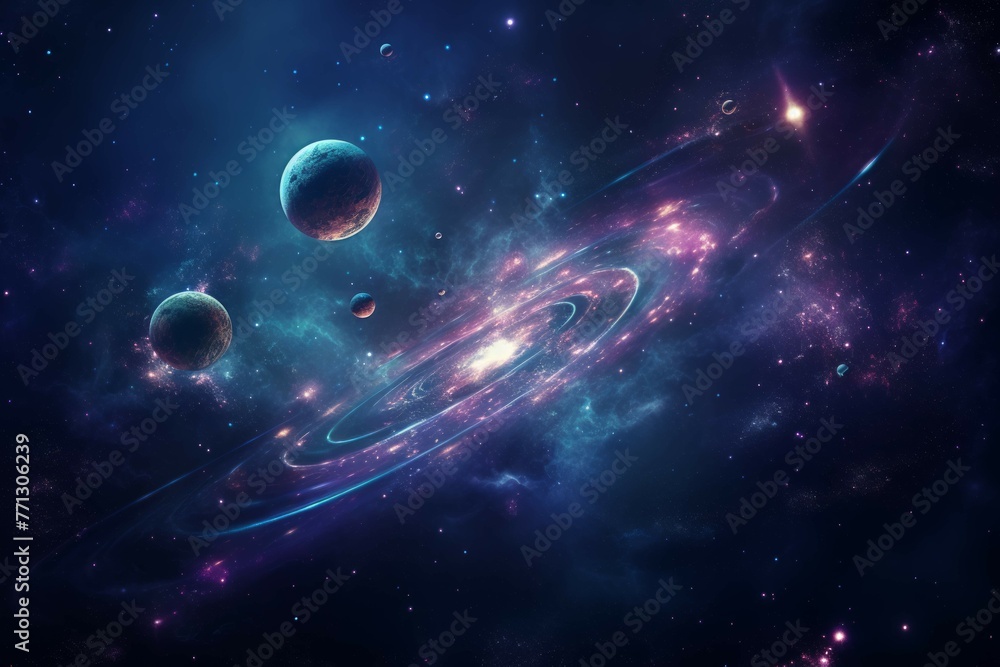 Outer space scene with planets and galaxies