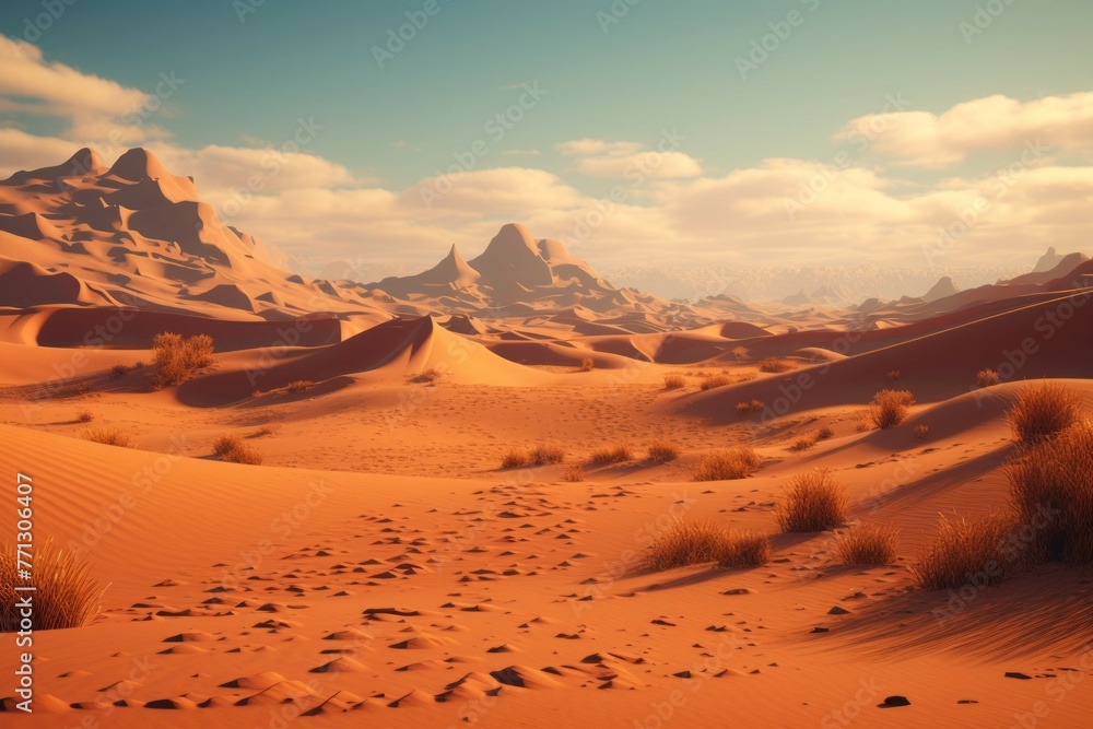 Fototapeta premium Digital desert with sand dunes and cacti