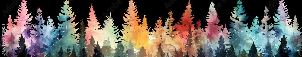 Colorful trees on black background Colorful trees on black background