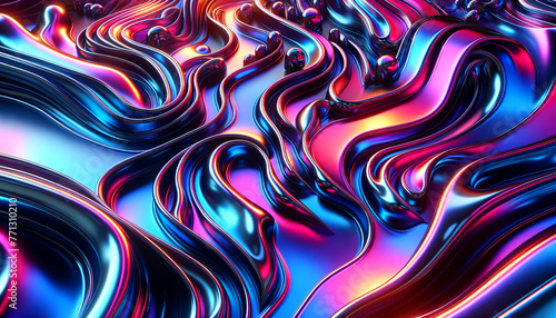 Vivid Dreamscape: Abstract Metallic Flow