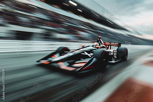: A race car zooming by at top speed, with the motion blurring the background © Kashif