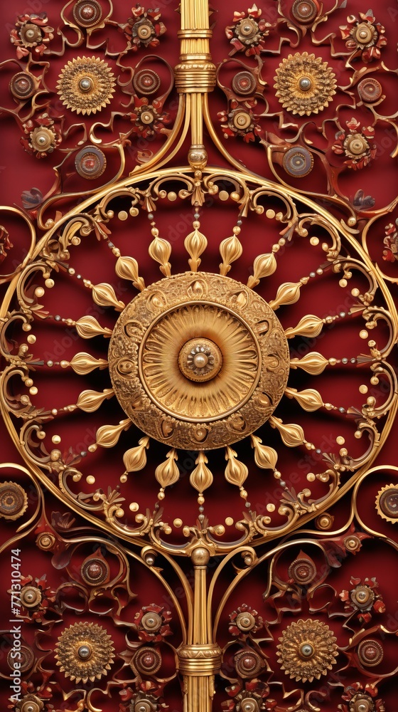 ornate metal golden red floral filigree design ornate metal golden red floral filigree design