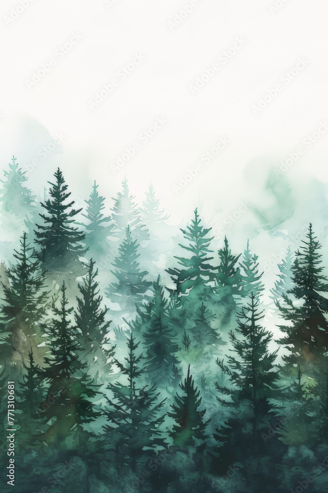 Misty Forest With Dense Trees Misty Forest With Dense Trees