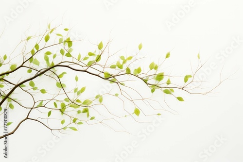 green branches of a tree against a white background