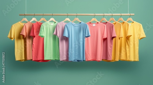 Row of T-Shirts Hanging on Clothes Line