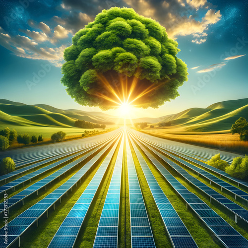 a striking, surreal representation combining elements of nature and renewable energy.
