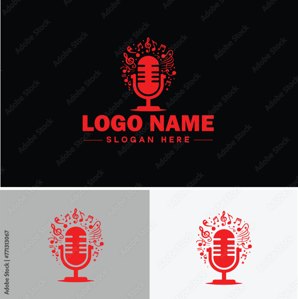 Fototapeta premium microphone Podcast record concept music sound logo icon vector for business brand app icon microphone logo template