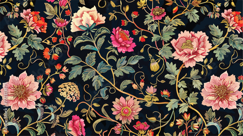 Mughal Art Embroidery seamless pattern with beautiful