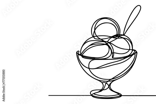 Continuous one black line drawing of ice cream icon outline doodle summer concept vector illustration on white background