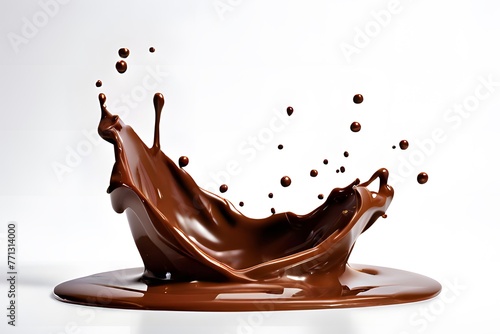 Melted chocolate splash against a white background