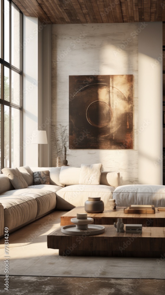 Fototapeta premium Modern Minimalist Interior Design Living Room