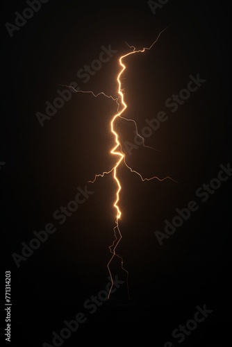 Lightning Bolt Striking Through Night Sky