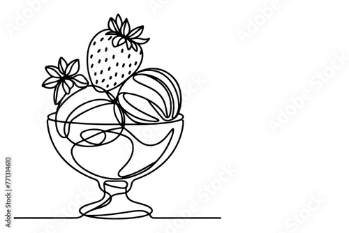 Continuous one black line drawing of ice cream icon outline doodle summer concept vector illustration on white background