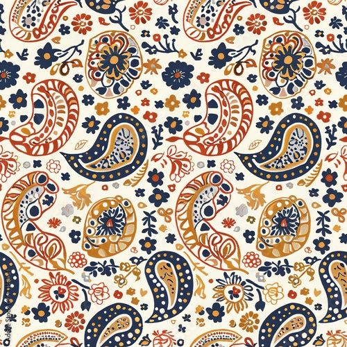 Paisley garden seamless pattern, featuring paisley shapes filled with tiny floral details. Seamless Pattern, Fabric Pattern, Tumbler wrap, Mug Wrap.