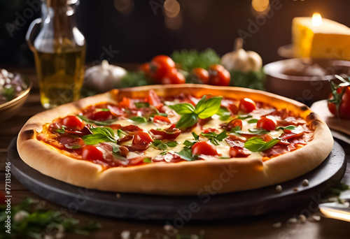 AI Generative illustration of a traditional Italian Pizza