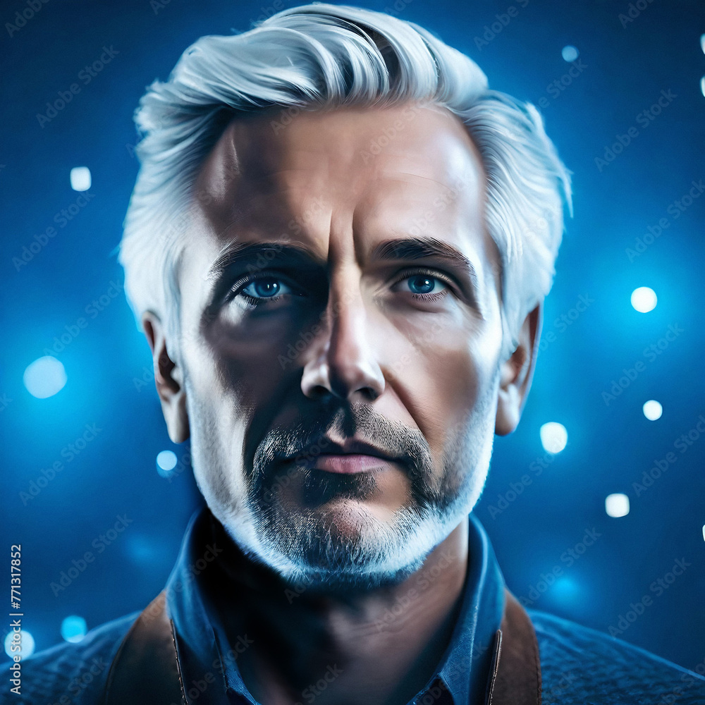 portrait of a Caucasian man in his late fifties, with beard and white hair portrait of a Caucasian man in his late fifties, with beard and white hair