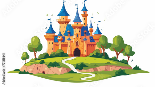 Royal castle perched on top of a hill Flat vector 
