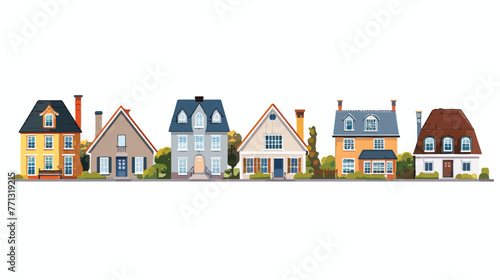 Several houses on european street. Vector illustration