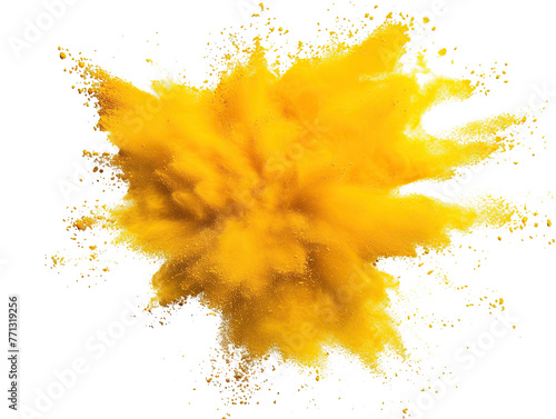 yellow powder explosion as element on isolated background