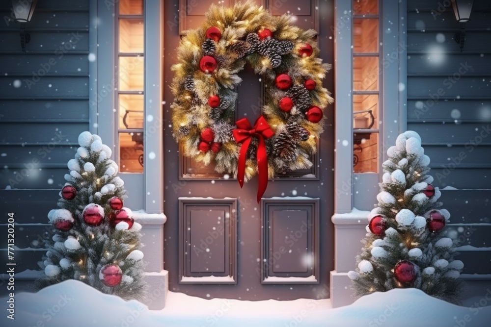 Naklejka premium Christmas wreath on a front door