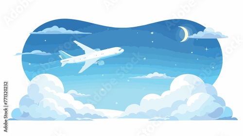 Fototapeta Naklejka Na Ścianę i Meble -  Sky background with airplane flying illustration Flat