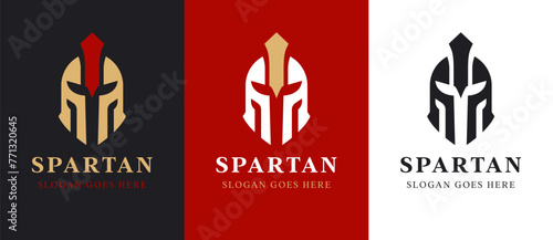 Spartan warrior symbol, logo template. Roman or greek helmet logo. Gladiator helmet emblem. Symbol, icon, graphic, vector.