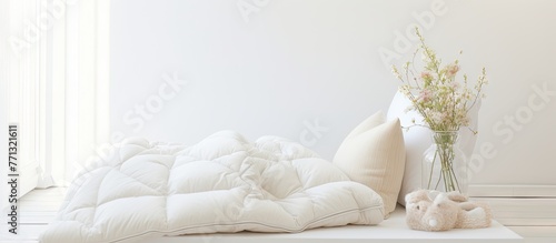 A serene white bed adorned ...