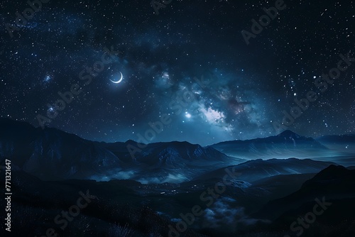 : A stunning view of the Milky Way from a dark, remote location, with the moon and stars guiding the scene © Kashif