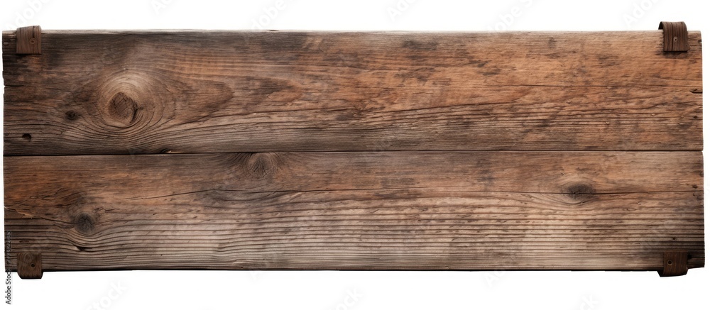 An aged wooden sign, weathered and distressed, isolated on a plain white background An aged wooden sign, weathered and distressed, isolated on a plain white background