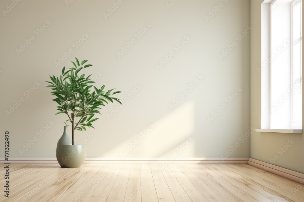 A simple and elegant room with a plant in a vase A simple and elegant room with a plant in a vase