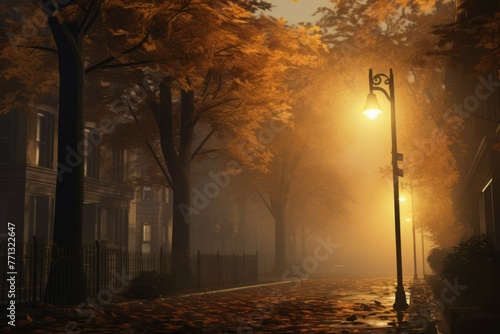 Misty autumn evening in the city