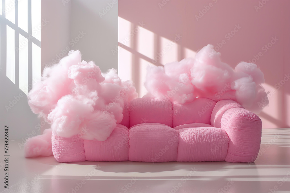 surreal sofa made of pink cotton candy in the modern minimalist interior surreal sofa made of pink cotton candy in the modern minimalist interior