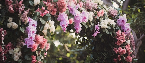 Many vibrant flowers dangli...