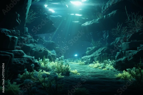 Abstract bioluminescent underwater forest