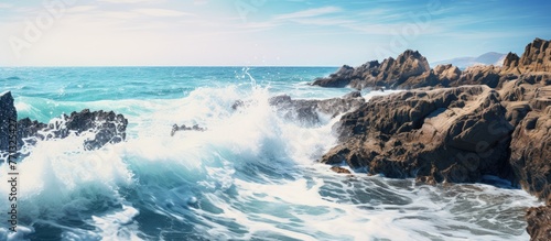 A powerful wave crashes ont...