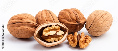 Whole and cracked walnuts a...