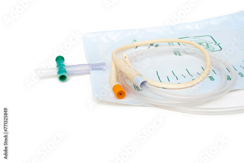Urinary catheter isolated on white background.Urine bag for disability or patient in hospital.