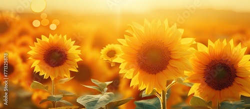 Vivid sunflowers illuminated by the sun s rays in a vast and vibrant field  showcasing their bright yellow petals