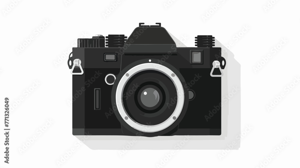 Vector flat black photo camera icon isolated on white