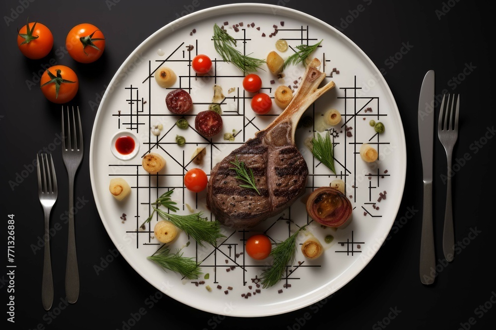 A culinary masterpiece transformed into a work of geometric art, with precise cuts and symmetrical arrangements. A culinary masterpiece transformed into a work of geometric art, with precise cuts and symmetrical arrangements.