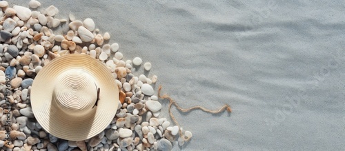 A stylish sun hat placed on...